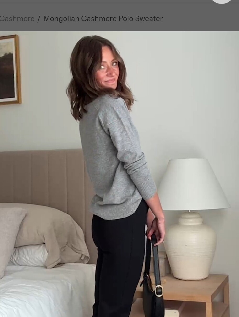 QUINCE CASHMERE POLO SWEATER IN GREY - Picture 2 of 7